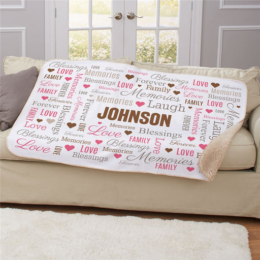 Personalized Memories Laugh Heart Family Word Art Sherpa Blanket 37x57 - Sentimental Family Throw - Way Up Gifts