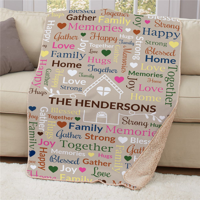 Personalized House With Vines Word Art Sherpa Blanket - Family Home Personalized Throw - LED Gift Works