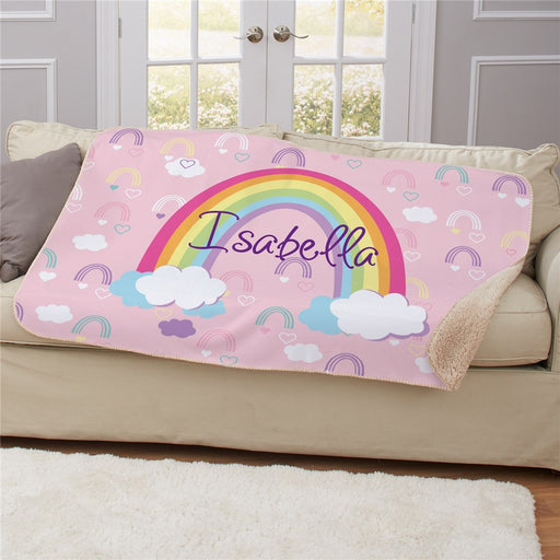 Personalized Rainbow with Name Sherpa Blanket - Custom Rainbow Child's Throw - Way Up Gifts