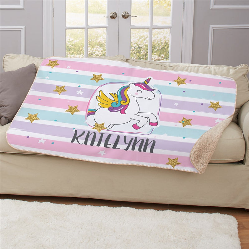 Personalized Unicorn Photo Frame Sherpa Blanket - Custom Photo Magical Unicorn Throw - LED Gift Works