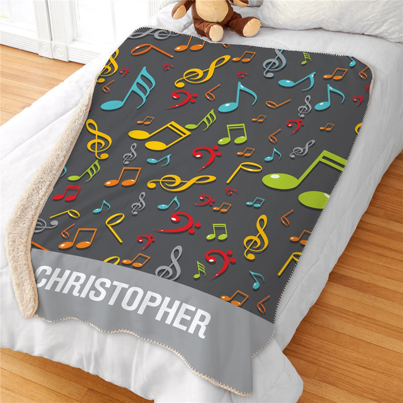 Personalized Colorful Music Notes Sherpa Blanket - Musical Themed Blanket - LED Gift Works