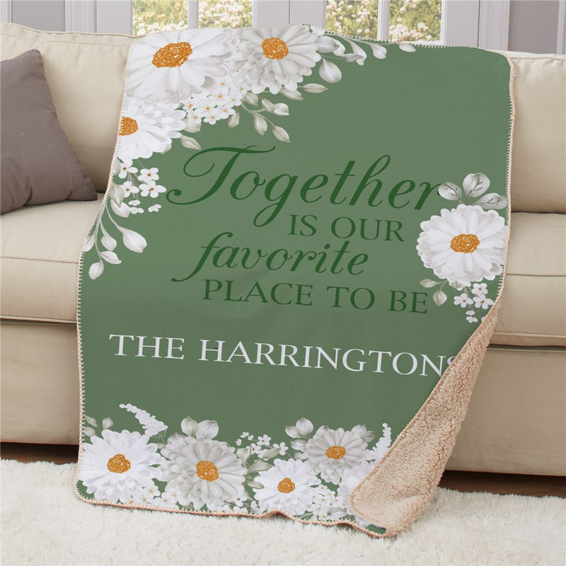 Personalized Together with Green Daisies Sherpa Blanket - Couples Love Quote Throw - LED Gift Works