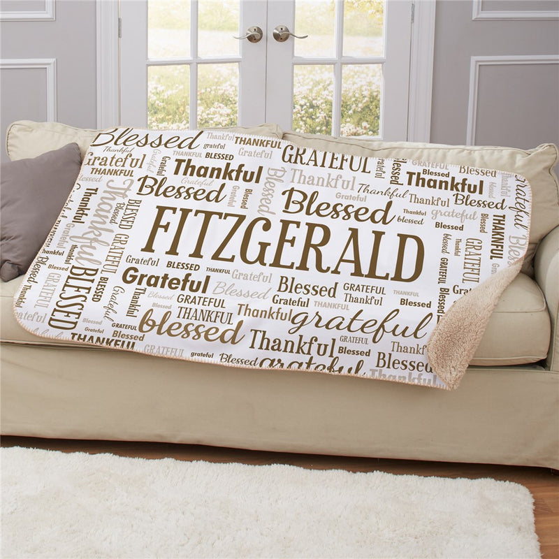Personalized Family Name Static Word Art Sherpa Blanket - Custom Family Name Throw - LED Gift Works
