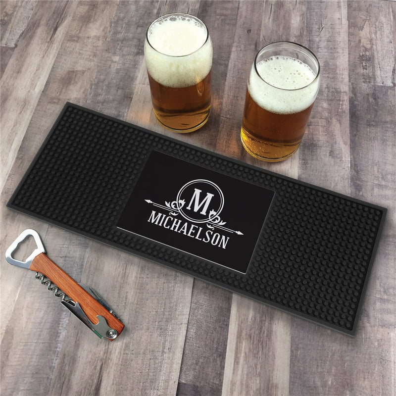 Personalized Name & Initial Photo Frame Bar Mat - Custom Family Bar Gift - LED Gift Works