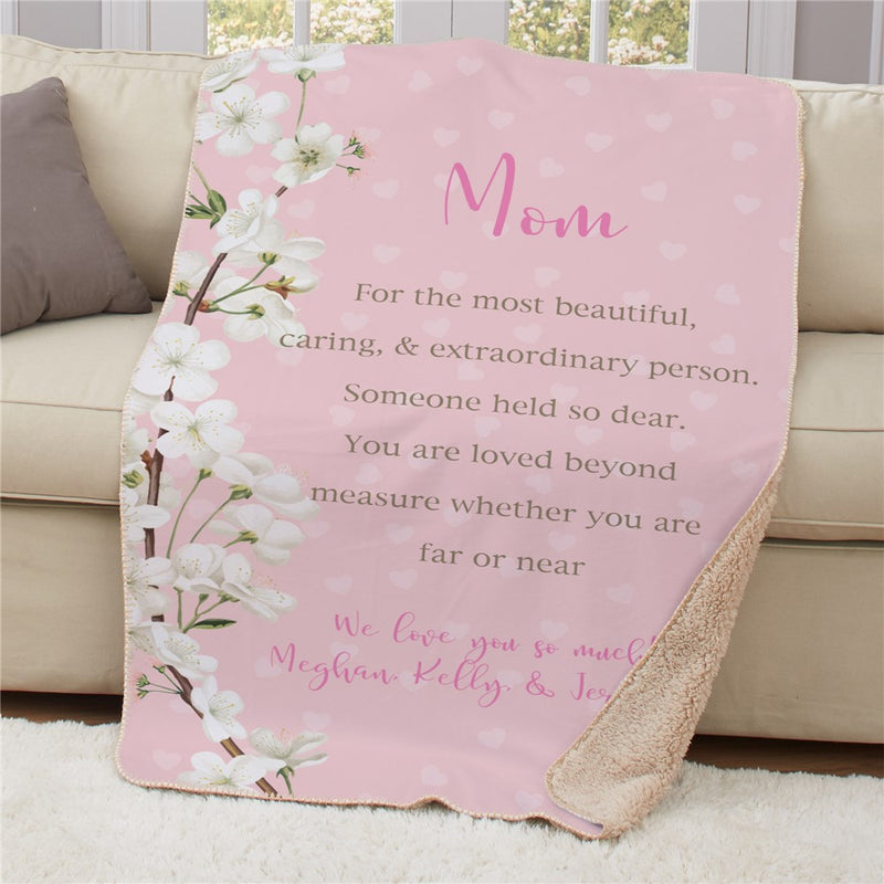 Personalized White Flower Poem Sherpa Blanket 50x60 - Large Floral Quote Throw - LED Gift Works