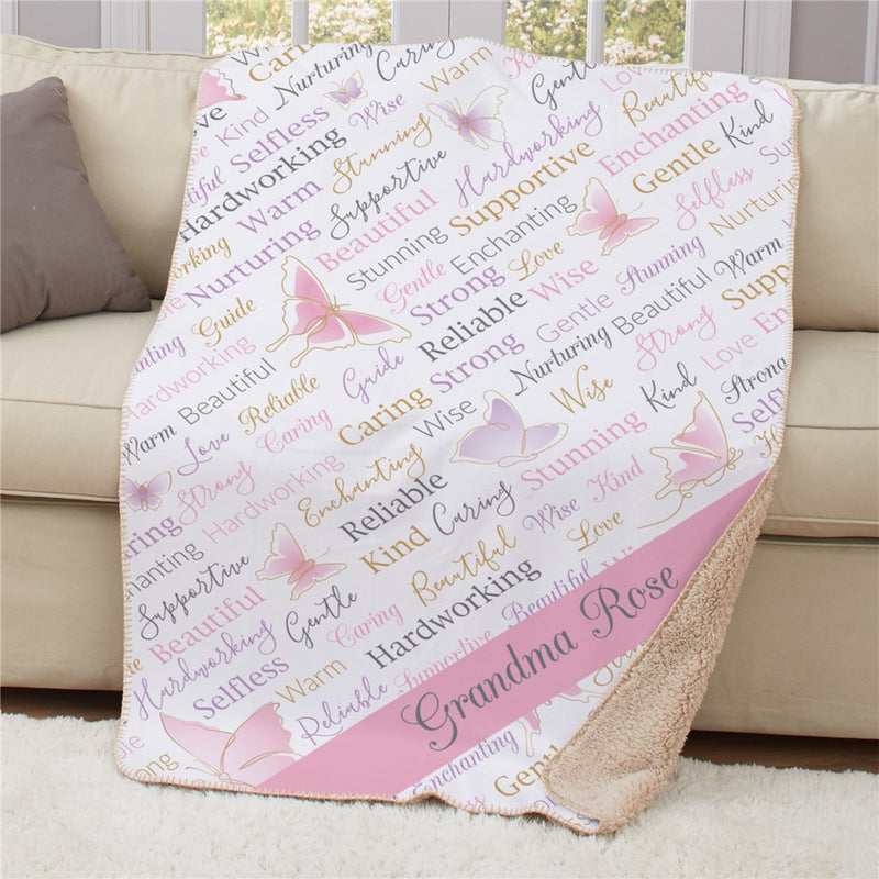 Personalized Beautiful Butterflies Static Word Art 50X60 Sherpa Blanket - Large Butterfly Word Art Blanket - LED Gift Works