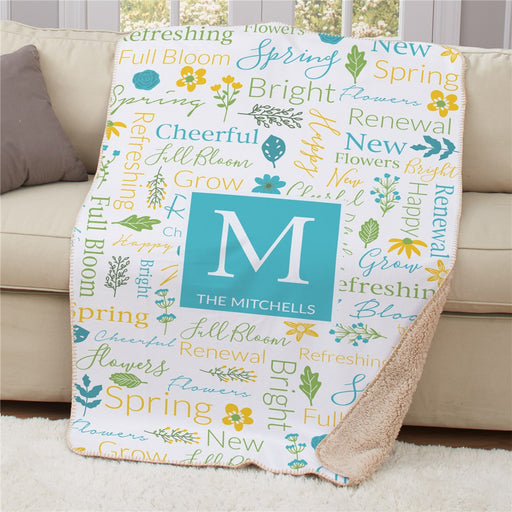 Personalized Spring Word Art Sherpa Blanket 50x60 - Large Floral Quote Blanket - Way Up Gifts