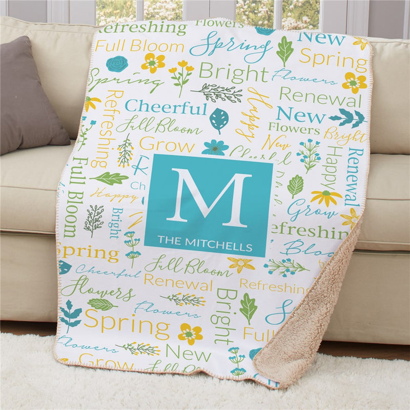 Personalized Spring Word Art Sherpa Blanket - Seasonal Flower Quote Blanket - LED Gift Works