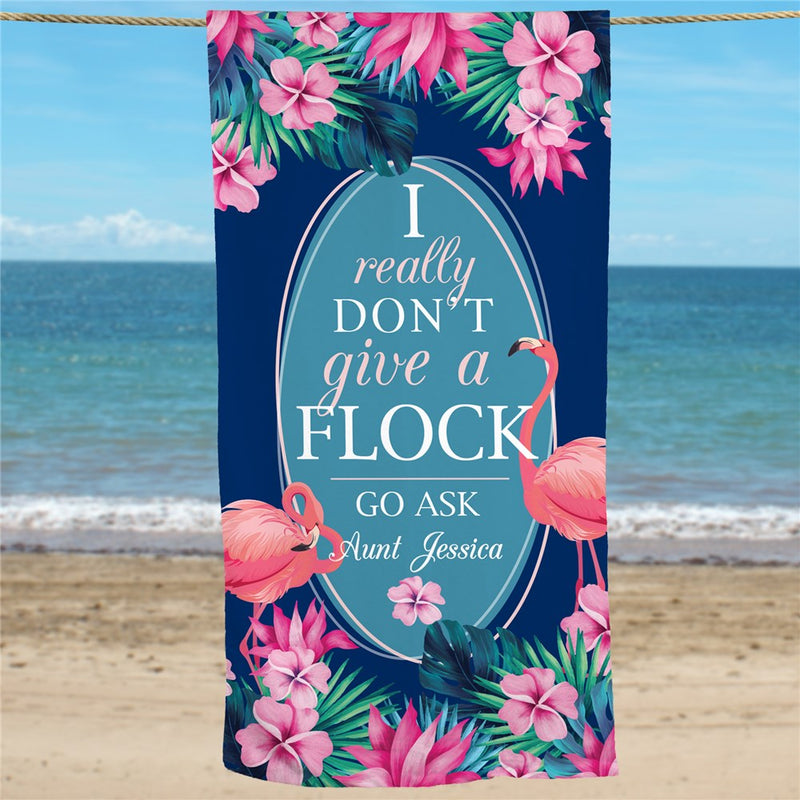 Sassy Flamingo Quote Beach Towel - "Don't Give A Flock" - LED Gift Works