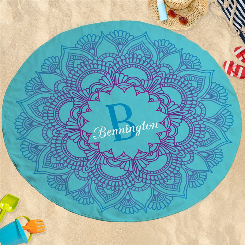 Gradient Mandala Round Beach Towel - Custom Name Design - LED Gift Works
