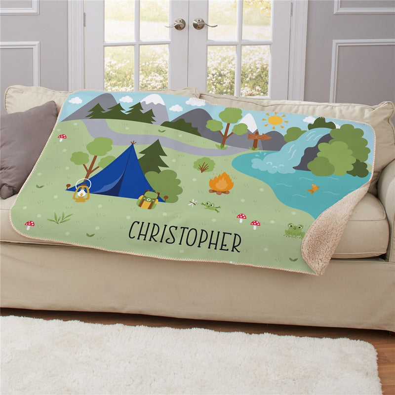 Personalized Camping 50X60 Sherpa Blanket - Large Cozy Camping Blanket - LED Gift Works