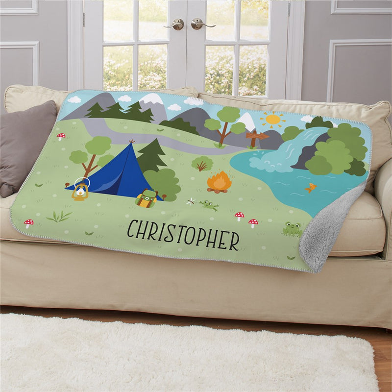 Personalized Camping Sherpa Blanket - Outdoor Camping Blanket - LED Gift Works