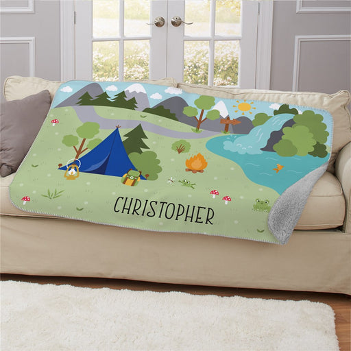 Personalized Camping Sherpa Blanket - Outdoor Camping Blanket - Way Up Gifts