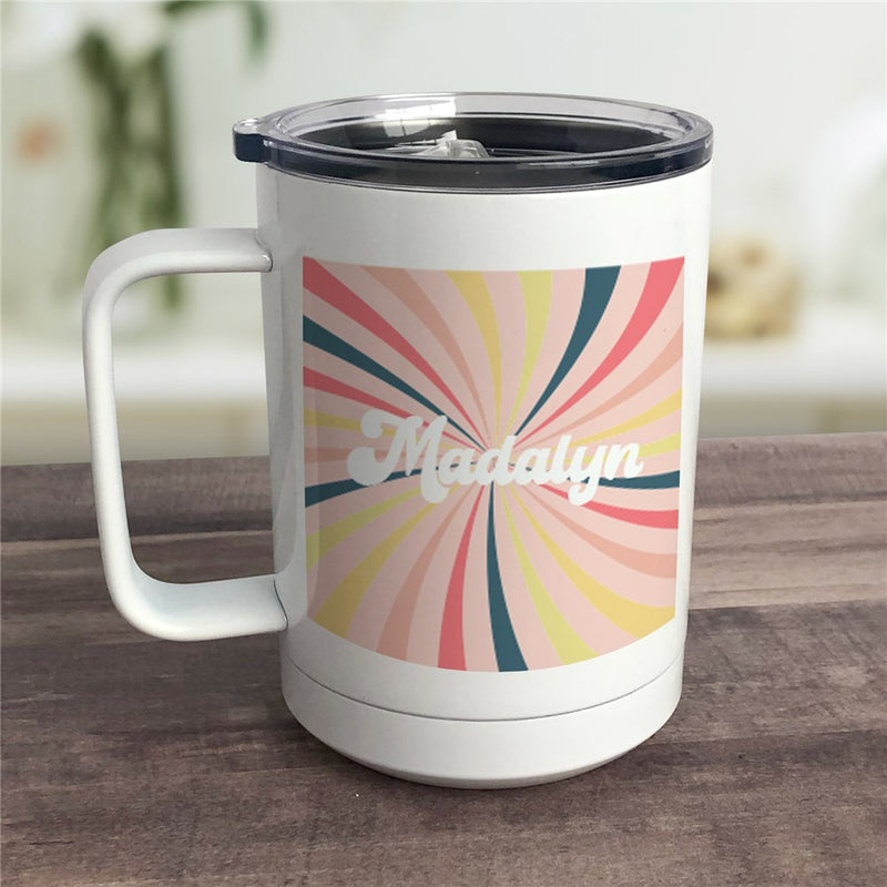 Retro Sunburst Insulated Travel Mug - Personalized with Name - LED Gift Works