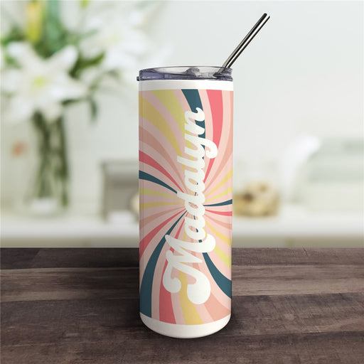 Retro Sunburst Tumbler - Personalized Summer Design with Straw - Way Up Gifts