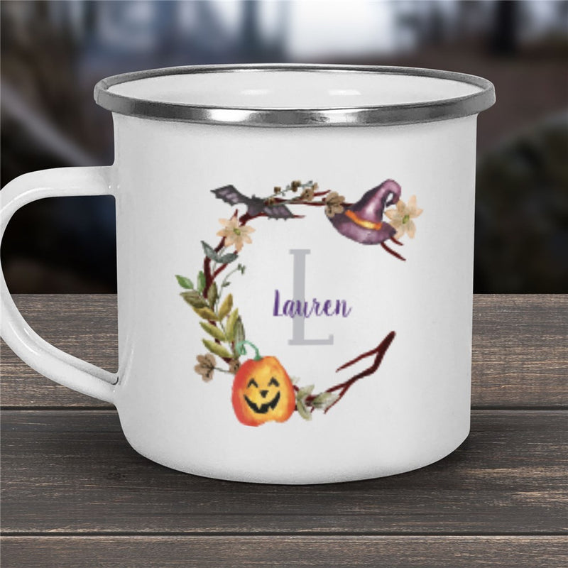Witch's Hat Wreath Camper Mug - Halloween Personalized Camping Mug - LED Gift Works