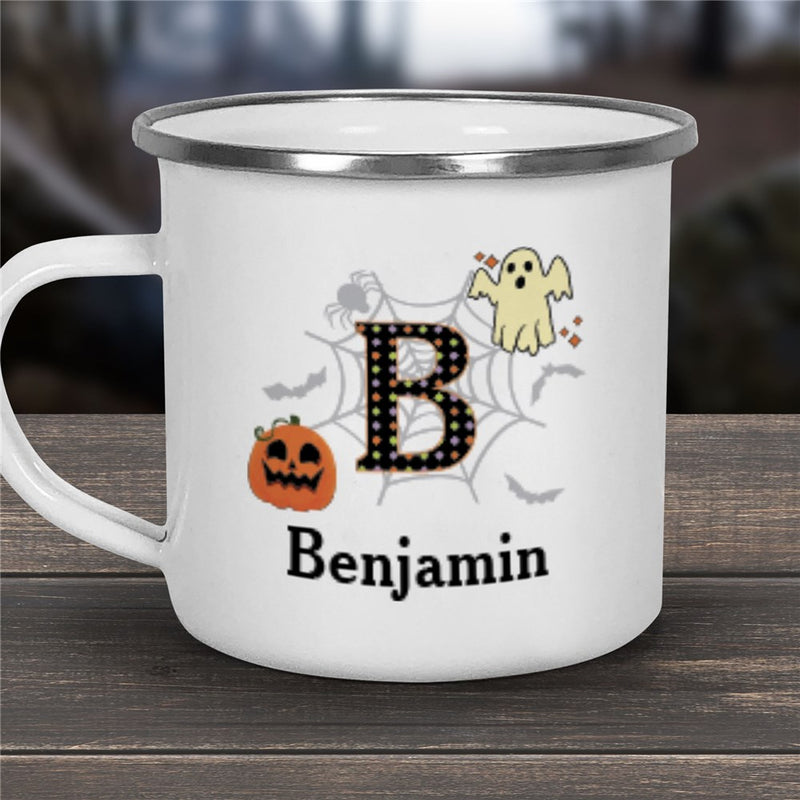 Polka Dot Ghost & Pumpkin Camper Mug - Halloween Camper Mug - LED Gift Works