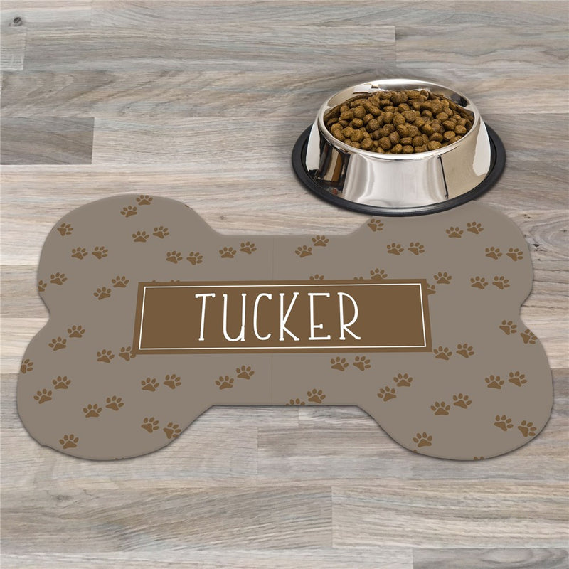 Brown Paws with Name Personalized Dog Bone Rug - Custom Feeding Mat - LED Gift Works