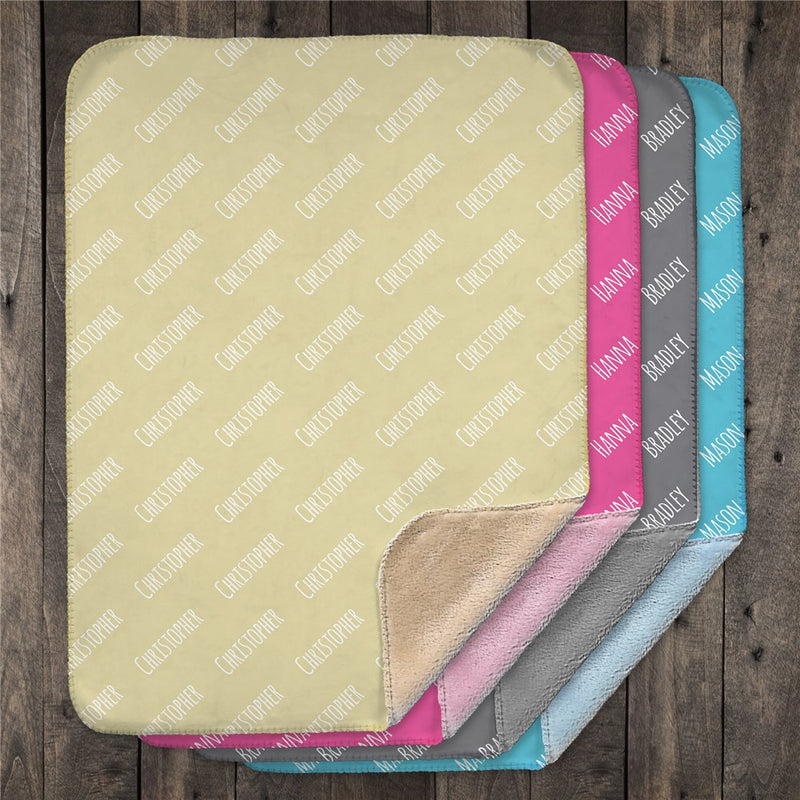 Personalized Repeating Baby Name Sherpa Blanket - Custom Name Infant Blanket - LED Gift Works