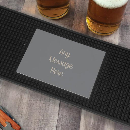 Personalized Gray Background With Cream Script Custom Message Lines Bar Mat - LED Gift Works