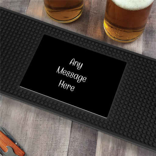 Personalized Black Background With White Script Custom Message Lines Bar Mat - LED Gift Works