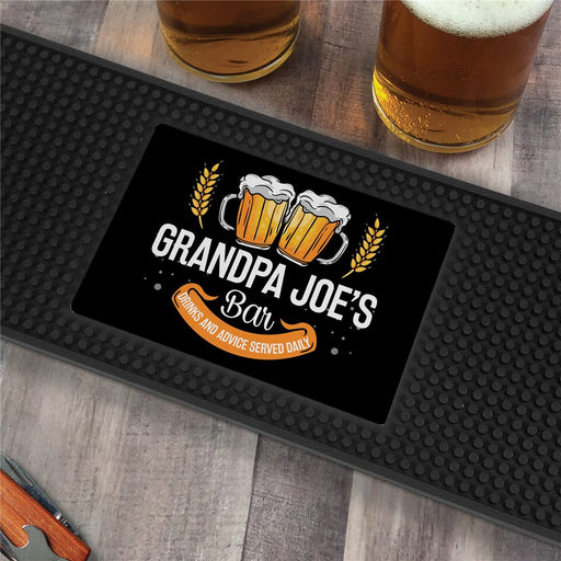 Personalized Beer Glasses With Banner Bar Mat - LED Gift Works