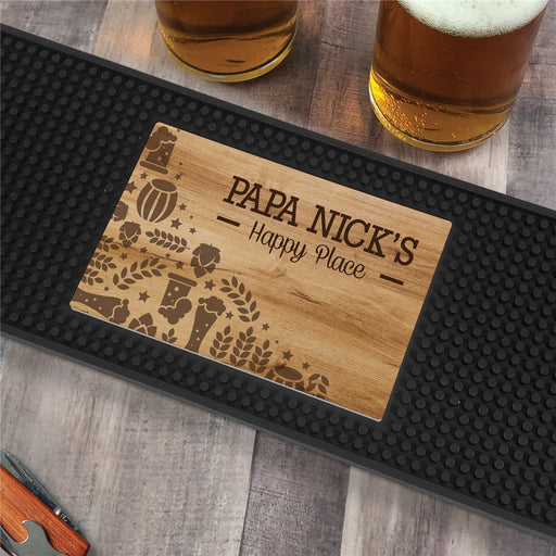 Personalized Wood Background Beer Icons Bar Mat - LED Gift Works