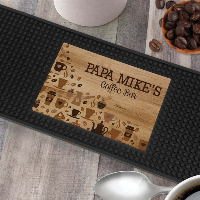 Personalized Rustic Wood Coffee Bar Mat - Custom Coffee Lover Bar Runner - LED Gift Works