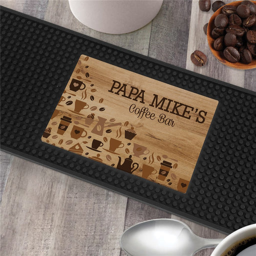 Personalized Wood Background Coffee Icons Bar Mat - LED Gift Works