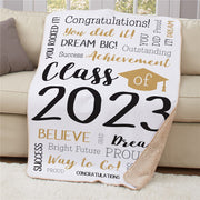 Personalized Class Of Static Word Art With Cap Sherpa Blanket - Graduation Class Throw - LED Gift Works