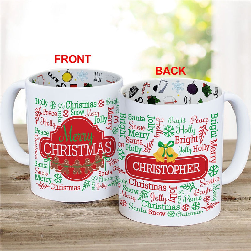 Gingerbread Word Art Christmas Mug - Personalized Gingerbread Christmas Coffee Mug - LED Gift Works