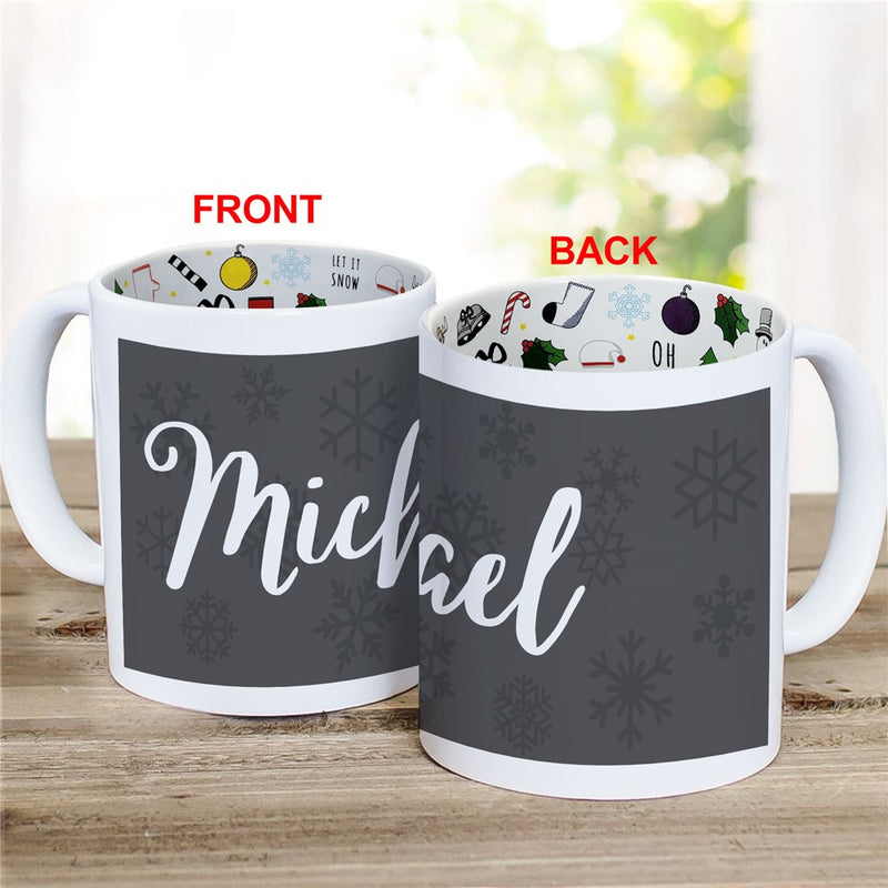 Snowflake Background Christmas Mug - Personalized Holiday Mug - LED Gift Works