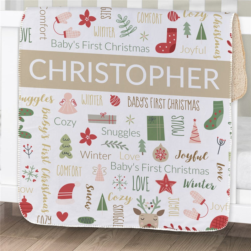 Personalized Baby Christmas Word Art Baby Blanket - Holiday Baby Blanket - LED Gift Works
