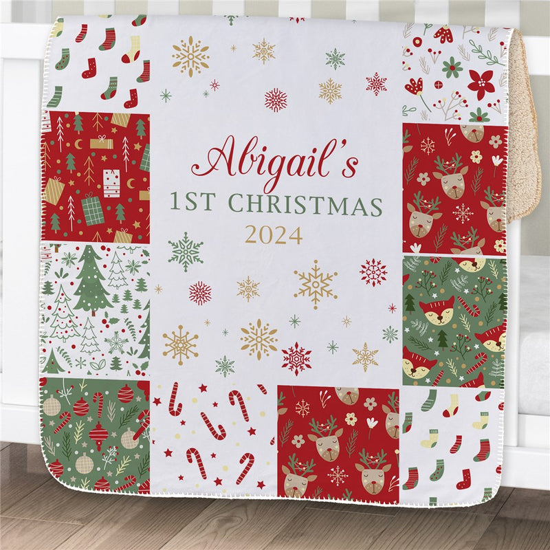 Personalized Baby Christmas Quilt Pattern Baby Blanket - Festive Baby Quilt Throw - LED Gift Works