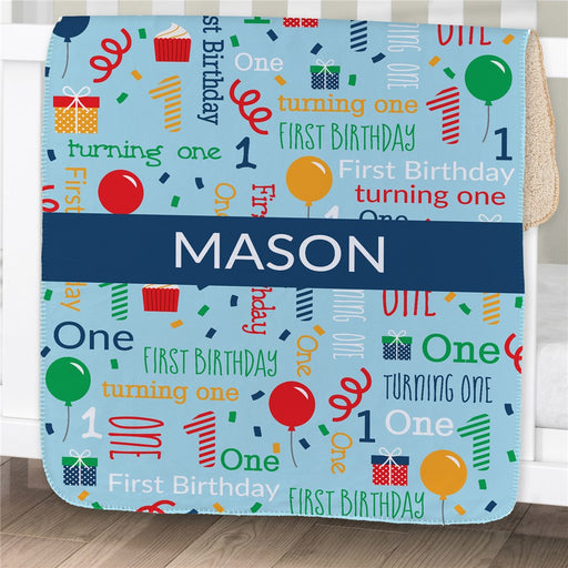 Personalized First Birthday Word Art Baby Blanket - Custom 1st Birthday Gift - Way Up Gifts