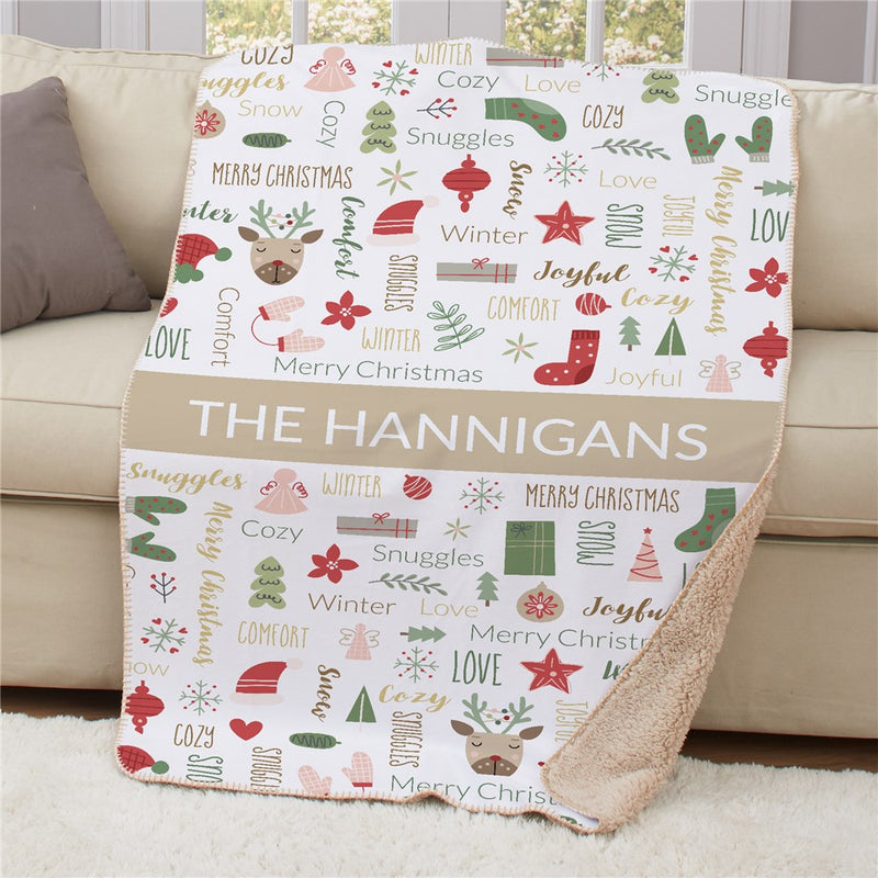 Personalized Christmas Static Word Art 50X60 Sherpa Blanket - Christmas Word Art Blanket - LED Gift Works