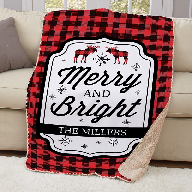 Personalized Buffalo Plaid Moose 50X60 Sherpa Blanket - Large Cozy Plaid Moose Blanket - LED Gift Works