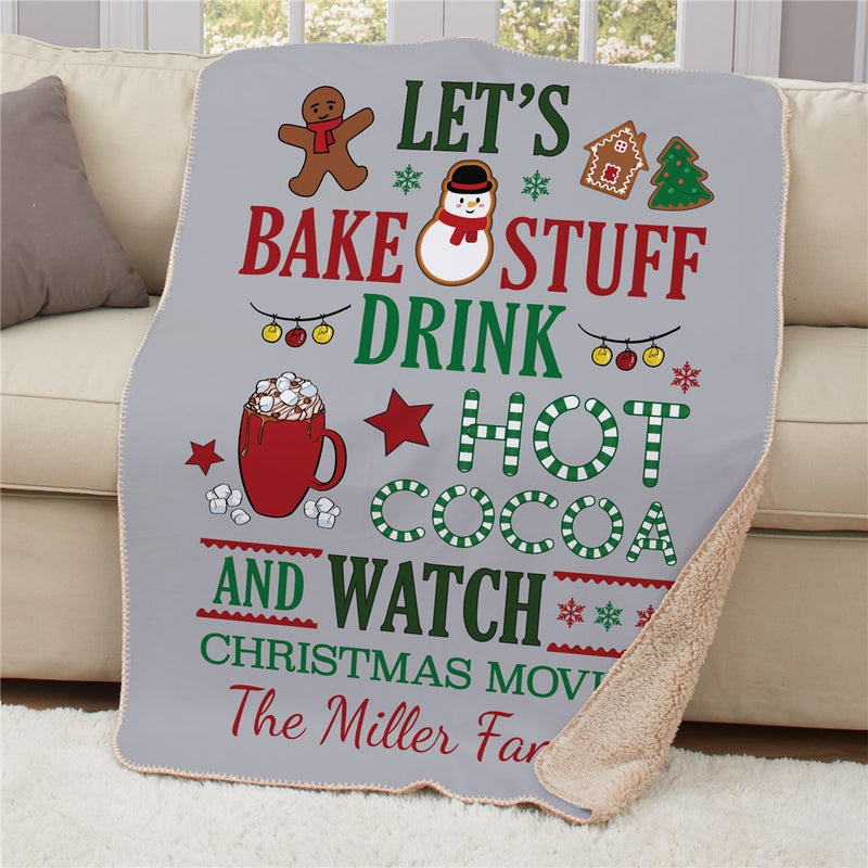 Personalized Lets Bake Stuff 50x60 Sherpa Blanket - Large Holiday Baking Blanket Gift - LED Gift Works
