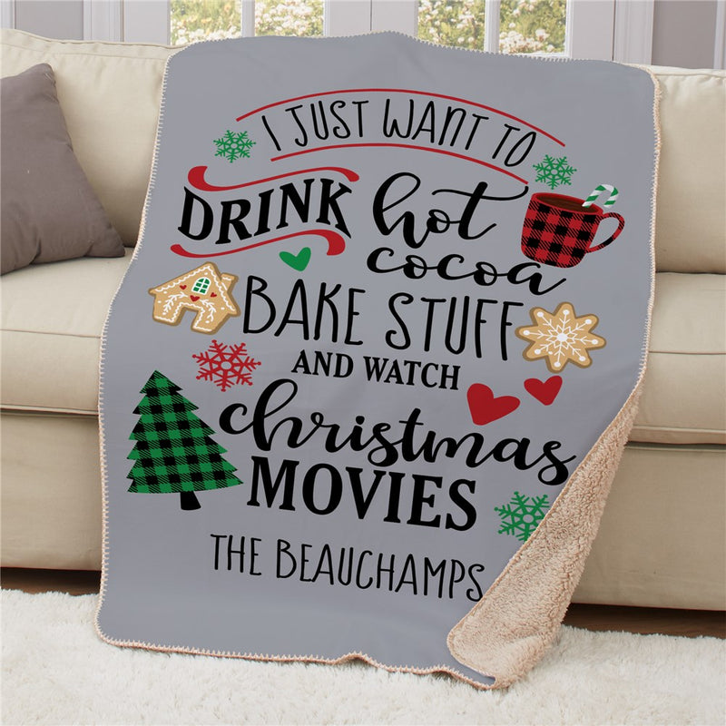 Personalized I Just Want to Christmas 50x60 Sherpa Blanket - Large Funny Holiday Blanket - LED Gift Works