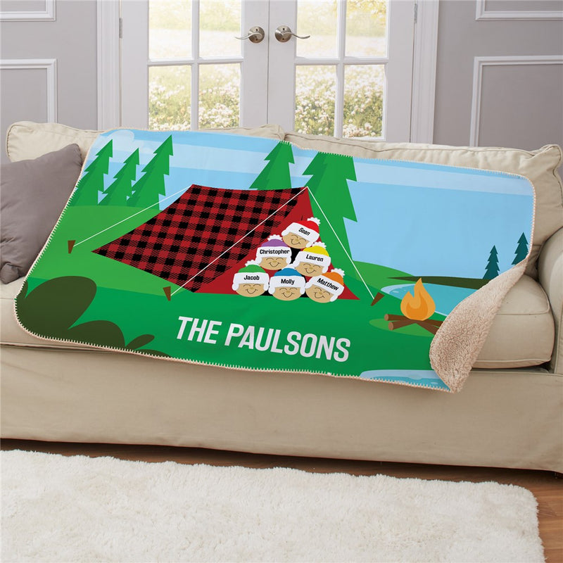 Personalized Camping Scene Sherpa Blanket - Scenic Camping Throw - LED Gift Works