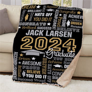 Personalized Graduation Static Word Art Sherpa Blanket - Custom Grad Name Blanket - LED Gift Works