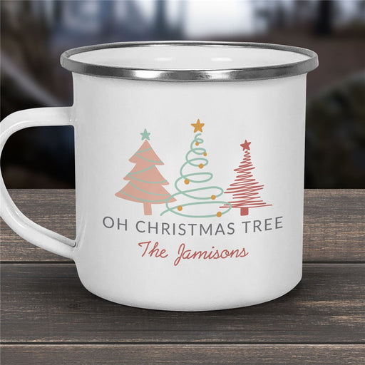Oh Christmas Tree Camp Mug - Personalized Pastel Trees 11 oz Mug - Way Up Gifts