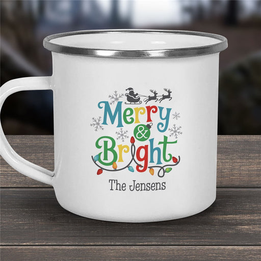 Merry & Bright Camper Mug - Personalized Holiday Camper Coffee Mug - Way Up Gifts