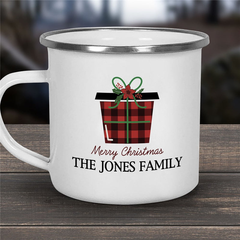 Plaid Present Camper Mug - Personalized Christmas Camper Mug - LED Gift Works