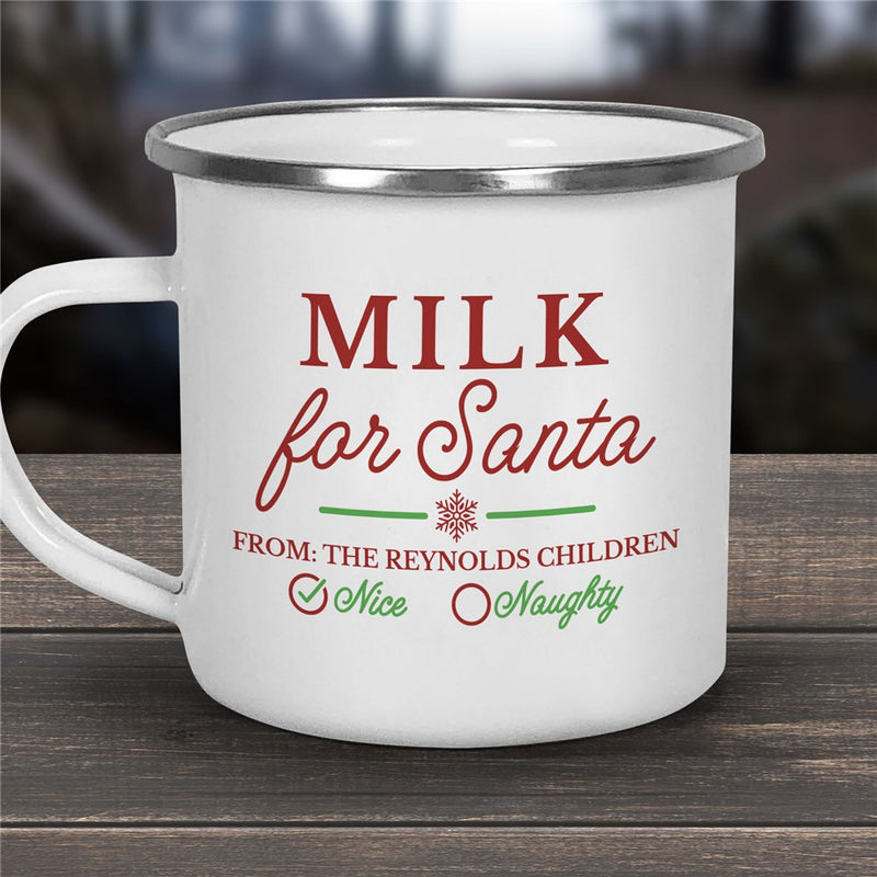 Santa's Milk Check Mark Camper Mug - Personalized Christmas Mug - LED Gift Works