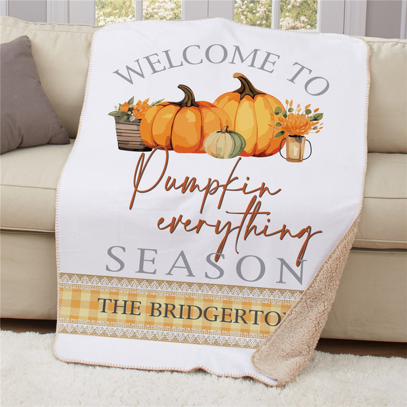Personalized Pumpkin Everything Sherpa Blanket 37" x 57" - Fall Pumpkin Lovers Blanket - LED Gift Works