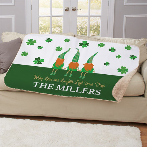 Personalized Irish Gnomes Sherpa Blanket - St. Patrick's Day Irish Blessing Blanket - Way Up Gifts