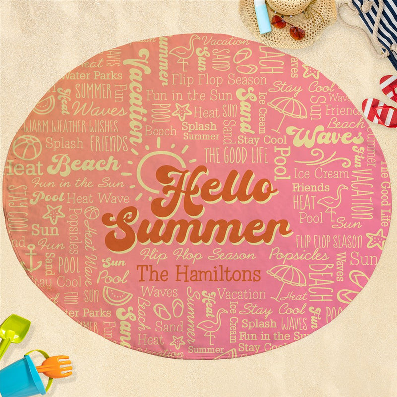 Groovy Hello Summer Round Beach Towel - Personalized - LED Gift Works