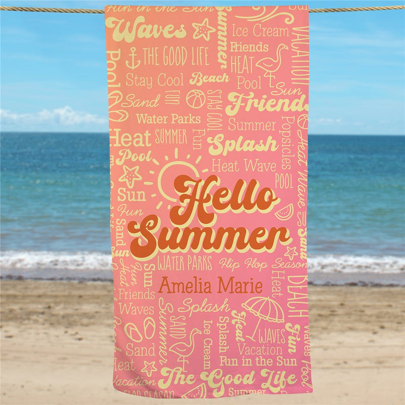 Groovy Hello Summer Beach Towel - Custom Vibes - LED Gift Works