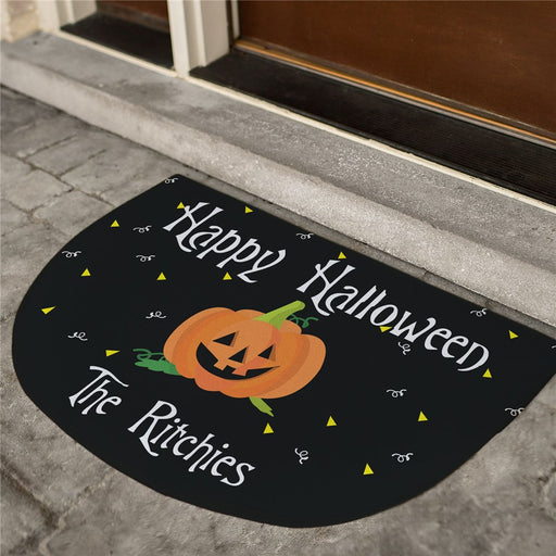 Happy Halloween Half Moon Personalized Doormat - Custom Entry Mat - Way Up Gifts